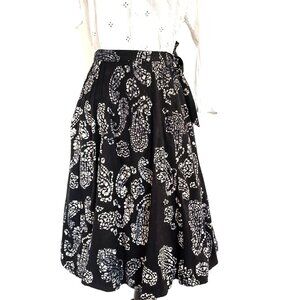 VALERIE STEVENS Cotton Genuine Batik Fabric Pintuck Bow Waist Full Skirt 10